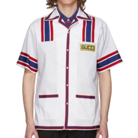 Gucci Other - GUCCI WHITE RETRO VIBES LOGO PATCH BOWLING SHIRT